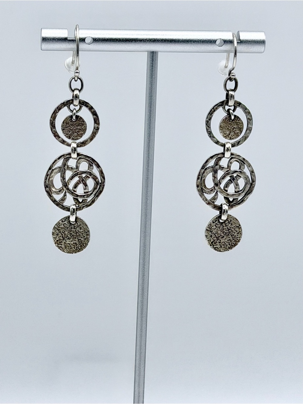 Silpada Hammered Sterling 3-Tiered Discs & Circles Celtic Design Wire Earrings